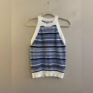 Loft Blue White Striped Sweater Tank Top